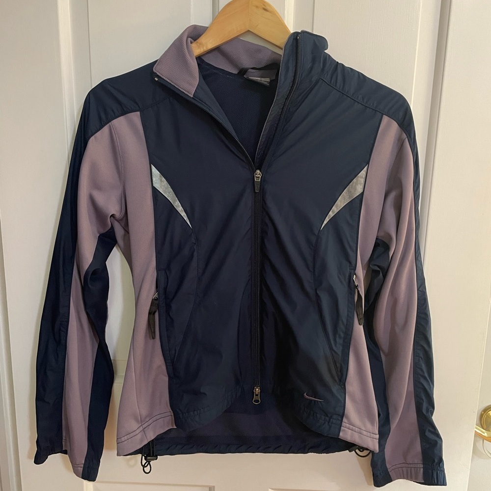 Nike Reflective Navy and Purple Windbreaker Zip Up Jacket Size S